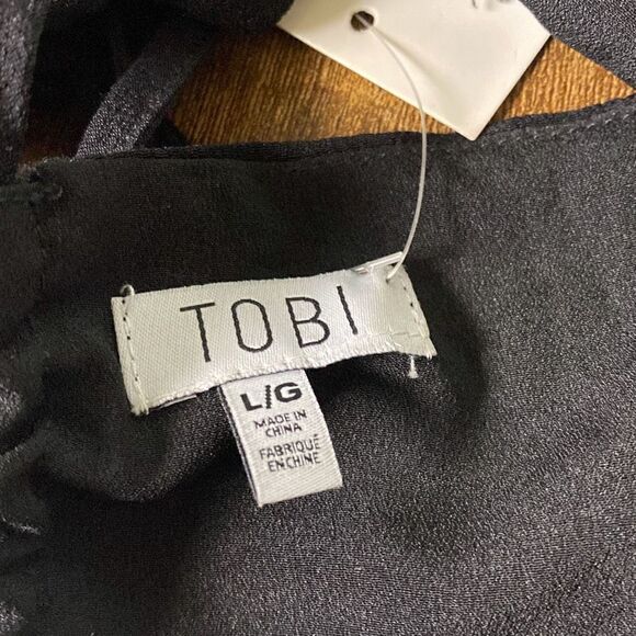 NWT TOBI black lace up sexy tie tassel shirt/top criss cross Sz L - Picture 5 of 7